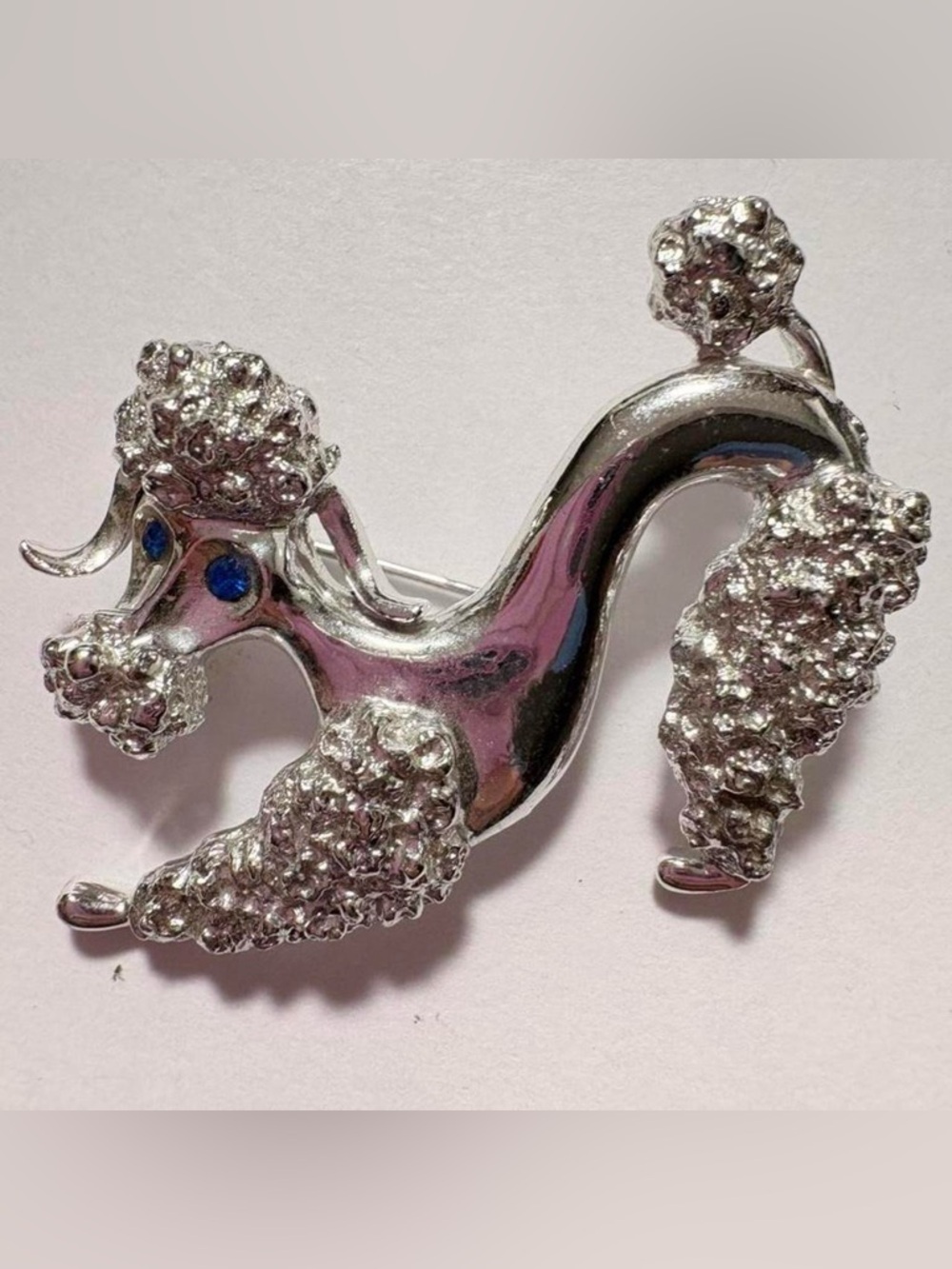 Vintage Gerry’s Silver Poodle dog Brooch with Blue Accents - Women's Jewelry